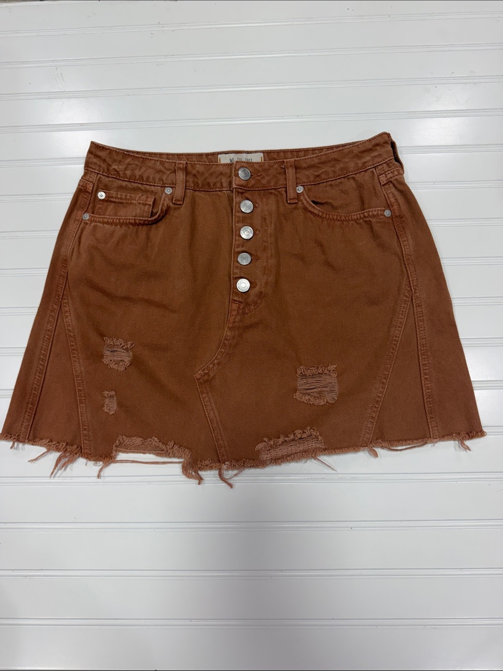 We The Free Women’s Burnt Orange Distressed Denim Mini Skirt Size 30